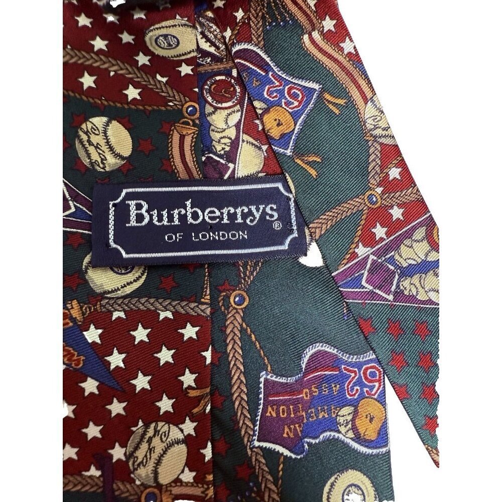 VTG Burberry London Tie with Baseball Theme 100% Silk - Picture 5 of 10